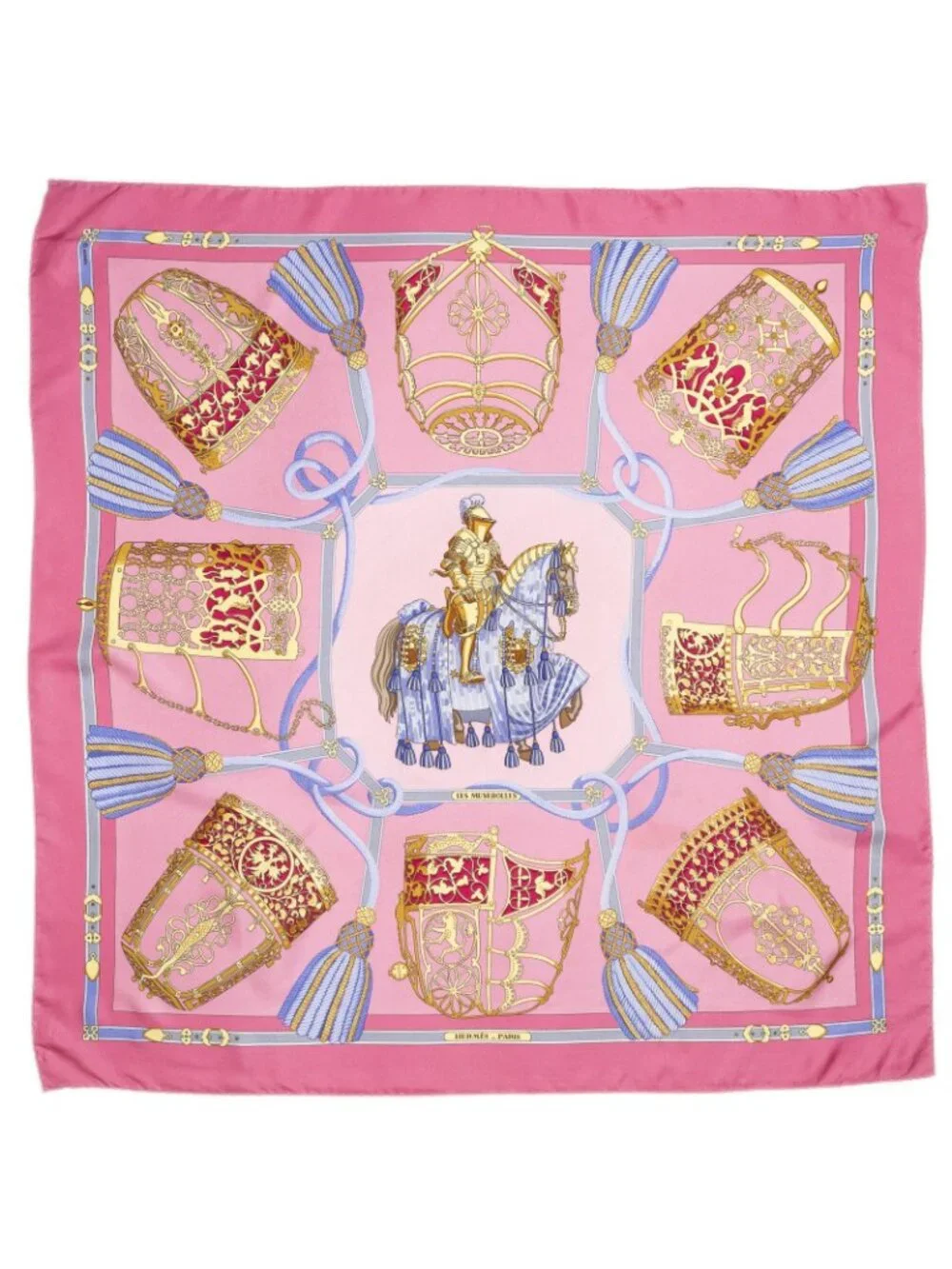 Hermes Scarf Light Pink Yellow Blue Twill Silk